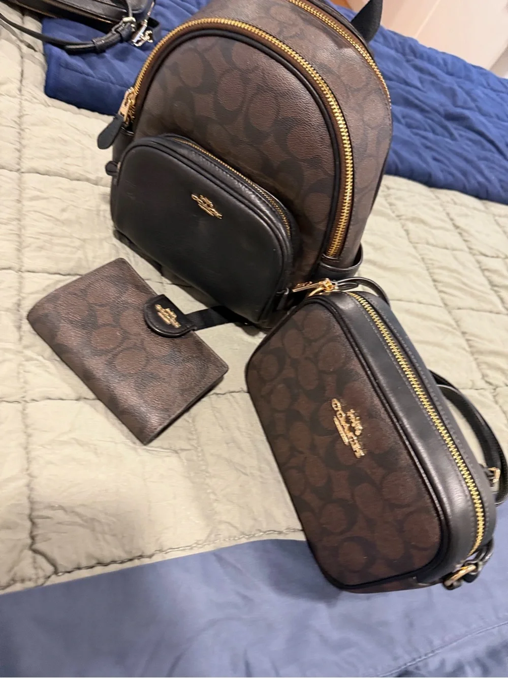 COACH Brown & Black Signature Monogram Crossbody Trio